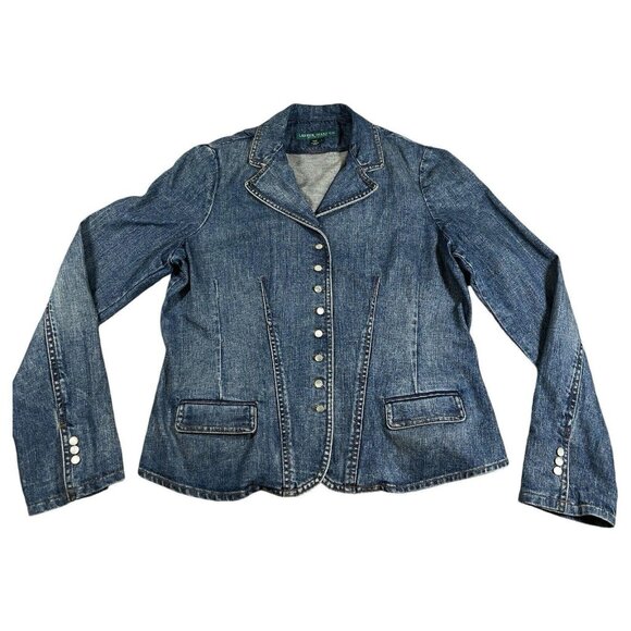 Ralph Lauren Jackets & Blazers - Lauren Jeans Co Ralph Lauren Blue Jean Denim Fitted Button Up Jacket Size Large